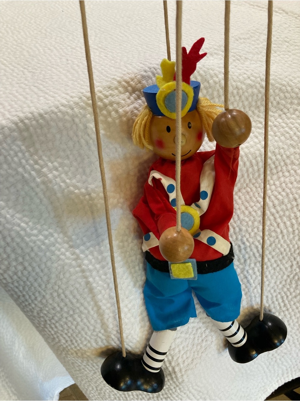 Colorful Wooden Prince / Toy Soldier Puppet Marionette - Red & Blue